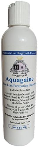 Aquagaine Premium Hair Loss Prevention/Restoration Shampoo with Organic Rosemary & Castor Oil, Natural DHT Blockers and Biotin for Hair Growth – Sulfate Free, No Soy, For Men & Women, 8 OZ