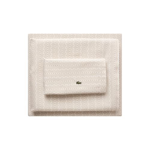 Lacoste Racquets 100% Percale Cotton 3-Piece Sheet – Cool, Crisp, Matte, and Durable, Oeko-Tex Certified – Print, Pumice, Twin