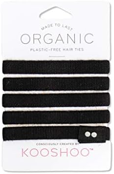 KOOSHOO Plastic-Free Flat Hair Accessories - Organic Cotton Ties for Thick Hair, Girls, Toddlers & Babies. No-Damage Plant-Based Ties. 5ct