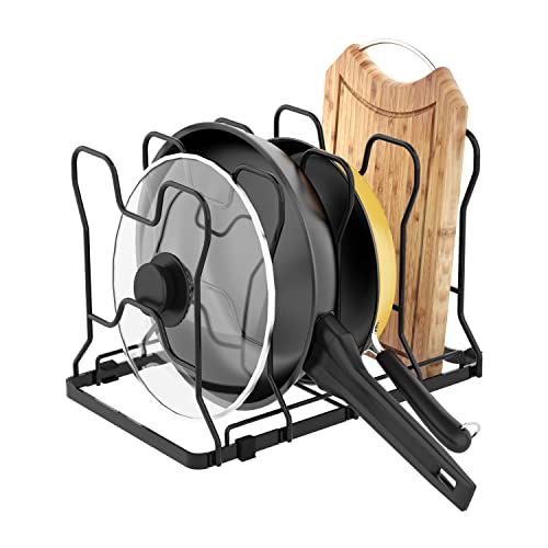Simple Trending Adjustable Pan And Pot Lid Organizer Rack Holder, Kitchen Counter And Cabinet Organizer, Black #TOP22