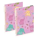 Mnsruu Cuaderno de dibujos animados de elefante, color rosa, A5, encuadernado, para el trabajo, la escuela, escritura, diario, rayado, 120 páginas, 15 x 21 cm, paquete de 2