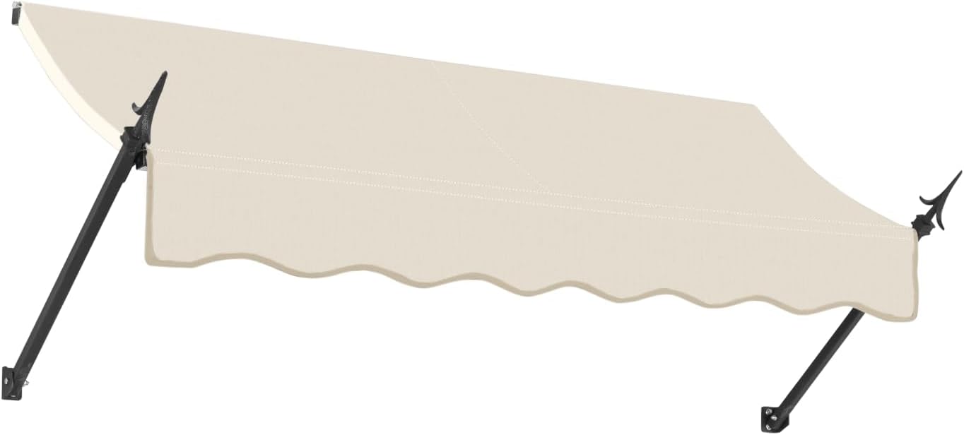Awntech 5' New Orleans (64.5"-48"-32") Fixed Awning with Spear Arms, Black/Tan Stripe