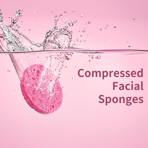 derloyo 100-Count Compressed Facial Sponges, Natural Cellulose Face Sponges for Cleansing, Exfoliating, Washing face, Makeup Removal, and Spa Use - Travel Skincare Essentials for women