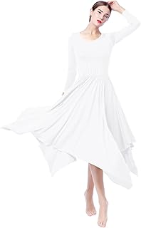 Women Long Sleeve Praise Dance Dress Irregular Pleated Swing Skirt Latin Ballroom Dance Dress Lyrical Dancewear