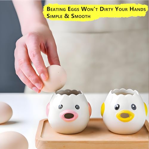 嘔吐鶏卵セパレーター - 手描きのセラミックデザイン、面白いキッチンガジェット、卵黄/白の分離、食器洗い機、電子レンジ対応、パン屋/ホームシェフへのユニークなギフト(イエロー)