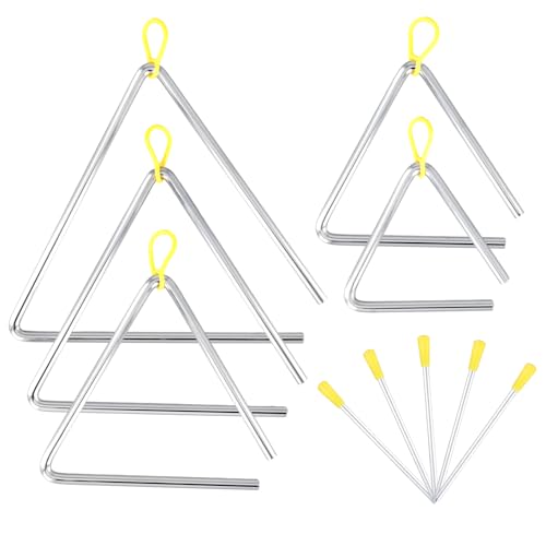 SENJEOK 5 PCS 5 Size Musical Triangle Instrument Bell, 4, 5, 6, 7, 8 Inch Triangle Hand Percussion with Striker for Rhyme Church Farmhouse