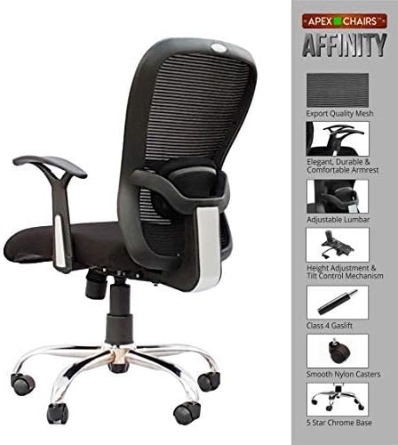 SAVYA HOME APEX Affinity Chrome Base Medium Back Office Chair (Black)