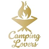 nc-smile キャンプ アウトドア ステッカー Camping Lovers 145mm×100mm 焚火 耐水 屋外対応 (ゴールド)