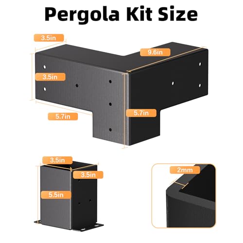 Image of Pergola Kit, 3-Way Pergola Brackets for 4 inchx 4 inch (Actual 3.5 inch X 3.5 inch)