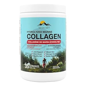 NevaSet Hydrolyzed Marine Collagen with Hyaluronic Acid & Vitamin C – Natural Cherry Flavor – 350g (70 Scoops) – Delicious Collagen Powder Easily Mixes in Any Drink for Joint, Skin, Hair, Nail & Bone Support