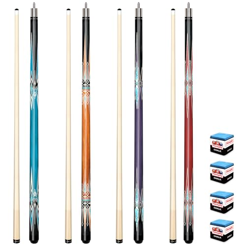 Pennpliy Pool Stick Set of 4, Pool Sticks for Adults with 4 Billiard Chalks, 4 Pool Cues Billiard...
