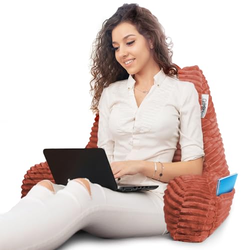 Image of Nestl Reading Pillow with Shredded Memory Foam, Luxe Cut Plush Back Pillow for Sitting Up in Bed, Back and Arms Adjustable Support for Adult & Teens, Backrest Pillows with Washable Cover Misty Rose