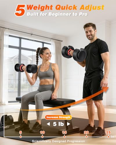 Image of Rendpas Adjustable Dumbbell Set, Quick Adjust Free Weights for Home Gym