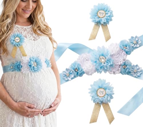 Elfzone Baby Shower Belly Sash Satin Ribbon Band Pregnancy Party Blue