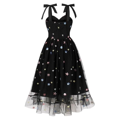 Image of ODIZLI Women's 1950s Retro Vintage Dress Adjustable Spaghetti Straps Mesh Strawberry /Flower /Cherry Swing Dress Cocktail Dress