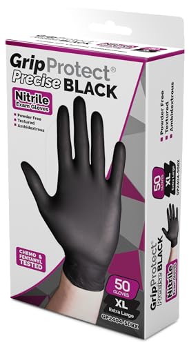 GripProtect Precise Black Nitrile Gloves 4 Mil, Chemical Resistant Gloves