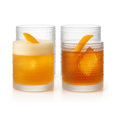 LEMONSODA Hobnail Drinking Glasses, Vintage Clear Lowball Glass Cups, 10oz