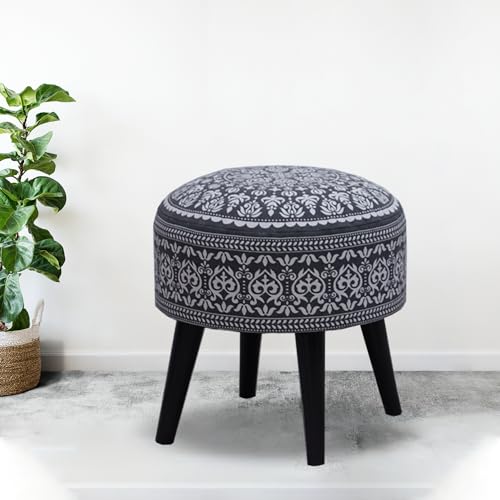 Image of Stool Ottoman Pouffes for Living Room, Kitchen, Home, Office Furniture with Soft Cotton Cushion Mudda Footrest Stool for Chair Sofa Bed Dressing Decor, Mandala Grey (17 Inch Pack of 2)