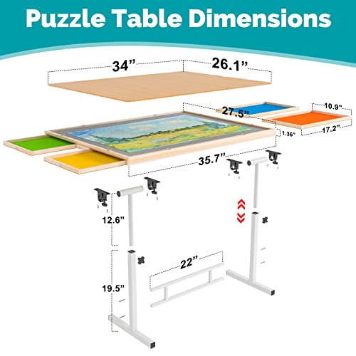 Jigsaw Puzzle Table Puzzle Board With Drawers And Legs Height & Tilting Adjustment For Up To 1500 Pieces, Portable Puzzle Tables For Adults And Elderly, Easy To Assemble And Store #TOP29