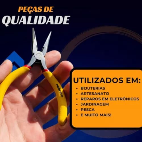 Kit Mini Alicates Emborrachados para Artesanato e Eletrônica, 3 Peças, Aço Carbono e PVC