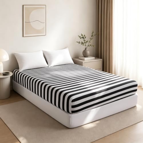 Aerlomi Full Fitted Sheet, 54x75, Brushed Microfiber, Stripe
