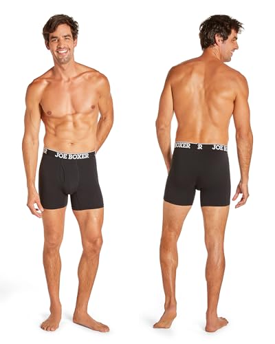 JOE BOXER Black Boxer Briefs for Men 4-Pack, Comfy and Breathable Spandex-Cotton Boxer Briefs, Mens Underwear Cotton Stretch3