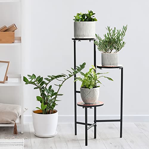 3 Tier Tall Plant Stand Indoor Outdoor, Metal Flower Shelf With 8" Ceramic Tile Tabletop, Planter Pots Rack Holder, Plants Display Storage Organizer For Corner, Living Room, Patio Garden #TOP2
