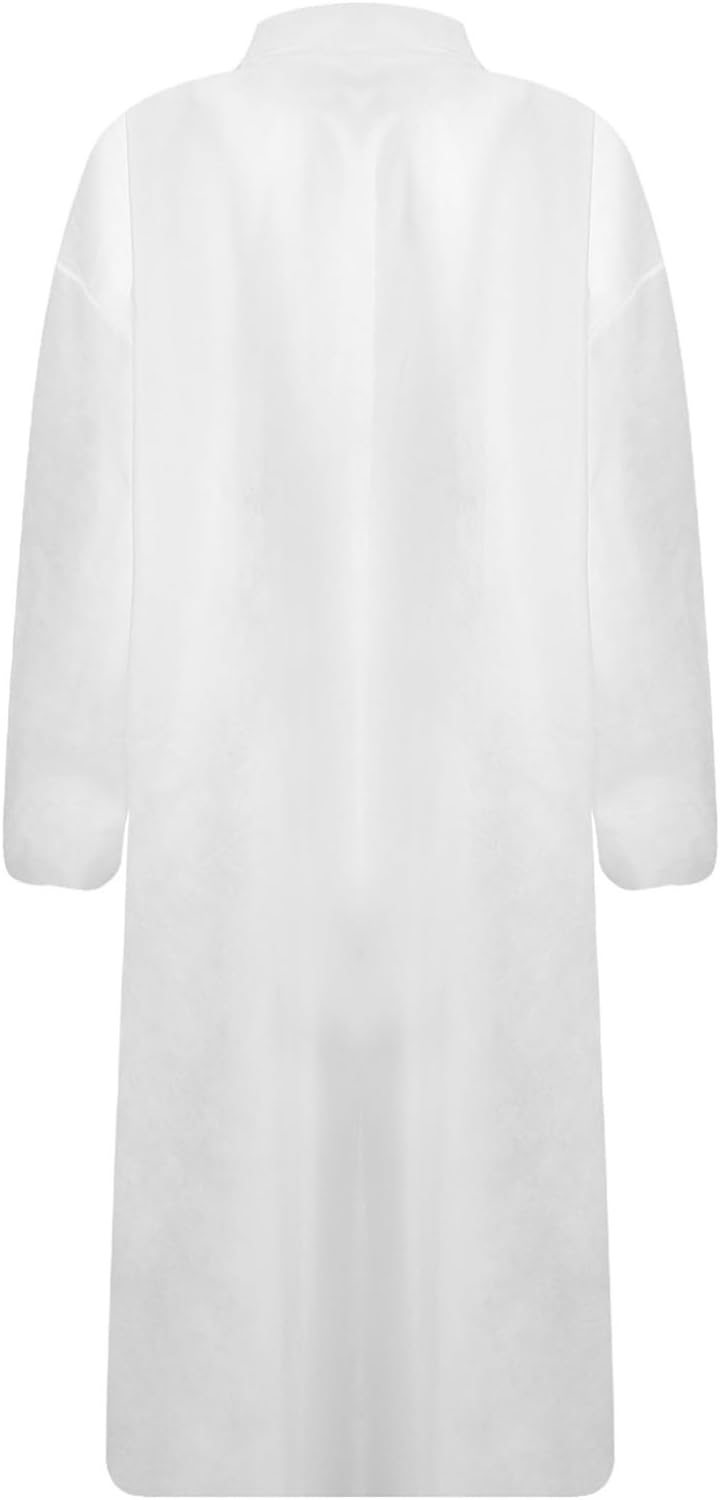 Hularka 10 Pcs Adult Non-Woven Disposable Lab Coat Front Button-up Long Sleeve Long Coat Workwear