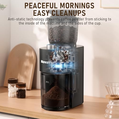 Coffee Grinder, Electric Coffee Bean Grinder with Anti-Static Design, 38 Settings Burr Grinder, 60S Timer, Espresso Grinder Compact & Quiet for Home Use, Easy Clean & Memory Function, Black - 4