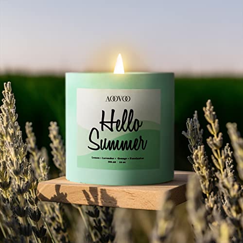 Aoovoo Hello Summer Candles - Stress Relief Aromatherapy Candles, Lemon Lavender Scented Candle Gift For Women | 10 Oz Pure Soy Wax Candles For Home Scented | Decorative Handmade Concrete Jar Candle #TOP5