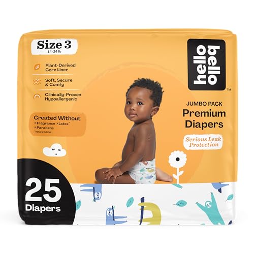 Image of Hello Bello Premium Baby Diapers Size 3, 25 Count of Disposable, Extra-Absorbent, Hypoallergenic Baby Diapers with Snug and Comfort Fit, Sleepy Sloth