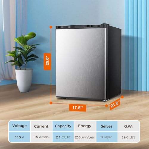 Kismile Upright Freezer,2.1 Cu.ft Mini Freezer with Reversible Single Door,Removable Shelves,Small Freezer with Adjustable Thermostat for Home/Kitchen/Office (Stainless Steel)