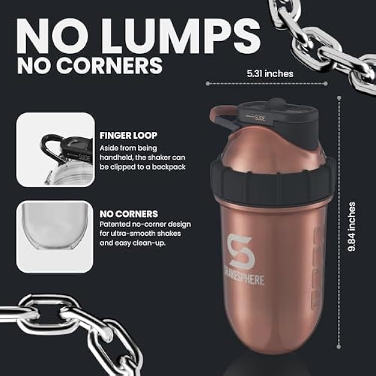 SHAKESPHERE Stainless Steel Shaker Bottle Bundle Copper & Mirrored Pink, 24oz Insulated