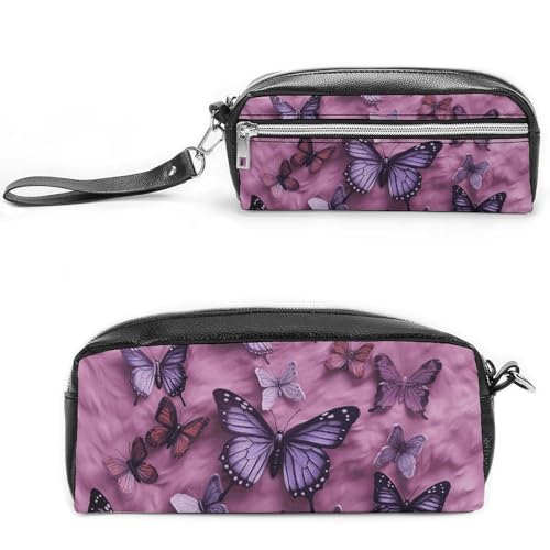 GHEPSDW All Butterflies Are on Purple Background Pencil Case With Lanyard Makeup Bag With Zipper Waterproof Pencil Pouch For Office Supplies Travel Makeup Bag