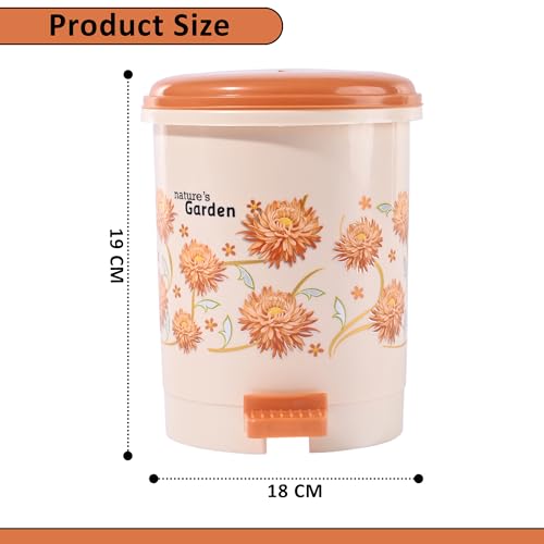 Image of Kuber Industries 2.5 Ltr Plastic Pedal Dustbin | Trash Waste Bin for Study Room, Bed Room, Wash Room & Office Use | Dustbins & Garbage Bin for Kitchen & Home | Flower - Cream