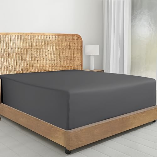 California Design Den 100% Organic Cotton Fitted Sheet Queen Size Only - Soft and Crisp Percale, Lightweight and Snug-Fit, Queen Deep Pocket Fitted Sheet, Durable - Grey