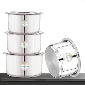 Flixbloom 3mm Thik Induction Base Combo Utensils Pack of 4 pcs Stainless Steel Cookware Tope / Handi / Patila / Milk Pot / Container for Milk / Bhagona / Tea Pan / Cooking Pot Sets Utensils for Kitchen (1L+2L+3L+4L Combo Sets)