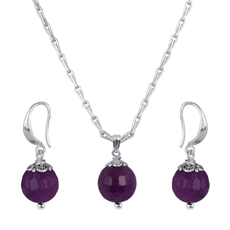 JFL - Jewellery for Less Semi-Precious Reiki Natural Gemstone Onyx Bead Pendant Set with Earrings Handcrafted Silver Plated Set for Women & Girls (Dark Purple). (B0D8B4GVLP) Amazon Price History, Amazon Price Tracker