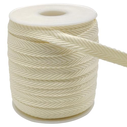 3/8 Inch Herringbone Twill Tape - 25 Yards Polyester Cotton Fabric Trim, 1mm Thick Durable Soft Webbing Strap for Sewing & Garment, Crafting- Flat Double Fold Bias Tape (Off White 004)