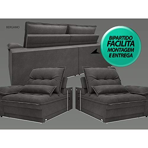 Sofá Bergamo Retrátil e Reclinável Velosuede Cinza 2,90m