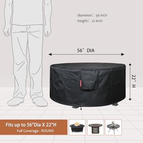 SheeChung Fire Pit Cover Round 56”D X 22”H for Solo Stove Fire Pit Surround Table,Waterproof Heavy Duty 600D Polyester Outdoor Table Protective Cover,Large Shelter for Smokeless Gas Fire Pit by SheeChung - Used condition - US$18.19