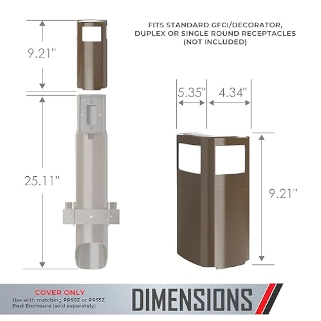 TayMac Bronze Area Light Slide Cover PPALZ for ParkPost Outdoor Power Enclosure (Required), 1000-Lumen 2700K Polycarbonate Post Cap Light for Garden Decor, Seamless LED Lighting Accessory