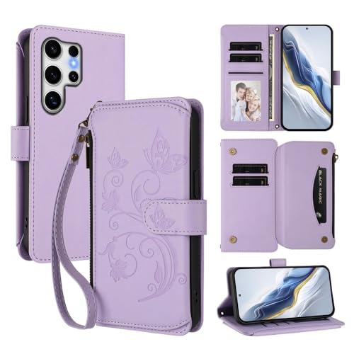 Étui portefeuille Galaxy S10 4G violet clair avec fermeture éclair et fente carte