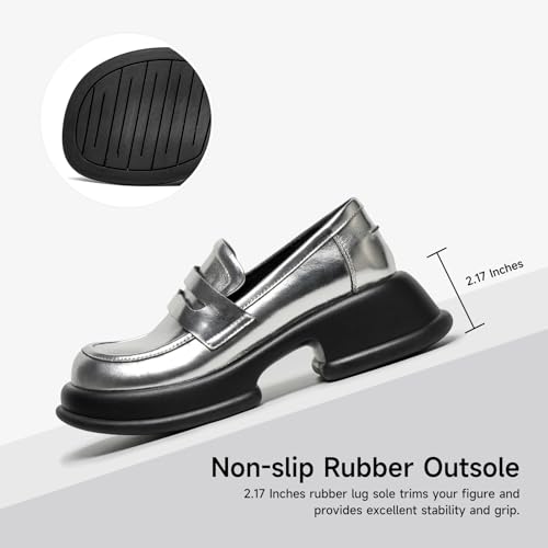 Image of BEAU TODAY Chunky Loafers Women,Patent Full Grain Leather Loafers for Women,Comfortable Slip-on Fashion Platform Shoes, Non Slip Business Casual Work Office Square Toe Dress Shoes
