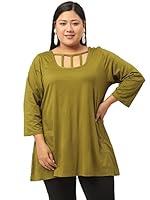theRebelinme Plus Size Women's Olive Green Solid Color Neck Out Detail Knitted Top(XXXL)