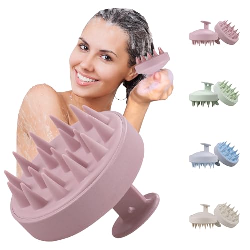 DREHKO Cepillo Cuero Cabelludo, Masajeador cuero Cabelludo, crecimiento Capilar, Cepillo Exfoliante Anticaspa, Limpieza Profunda, materiales reciclables, Paja y Trigo + Silicona (ROSA)