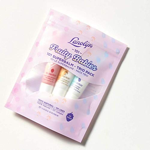 Lanolips 101 Fruity Babies Trio - Set Of 3 - Strawberry, Minty, And Coconutter Multipurpose Balms For Extremely Dry Lips And Skin - Made With Lanolin - Clean, Cruelty-Free (3G / 0.105Oz Each) #TOP1