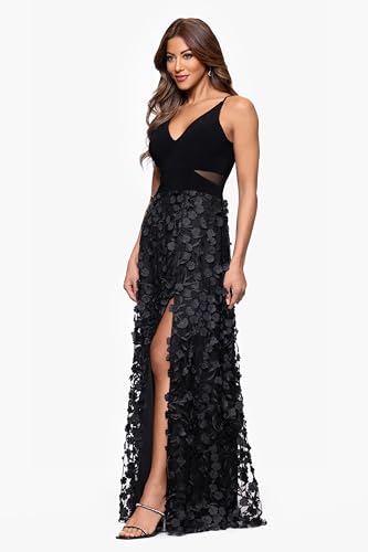 Xscape Women's Long Sleeve Raised Floral Lace Midi Length Dress2