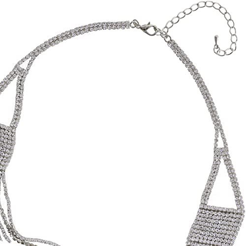 Humble Chic Rhinestone Necklace For Women, Silver Tone Statement Chunky Bib Necklace, Sparkly Formal Necklace, Fashion Simulated Diamond Chain For Women, Trendy Layered Jewelry, Short Layered - Silver #TOP7