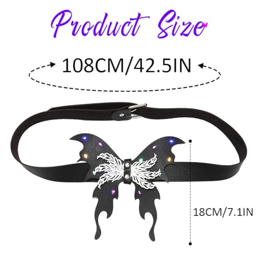 COSYDAYS Light Up Butterfly Leather Waist Belt LED Black Dress Belts Rave Waist Accessories for Women4